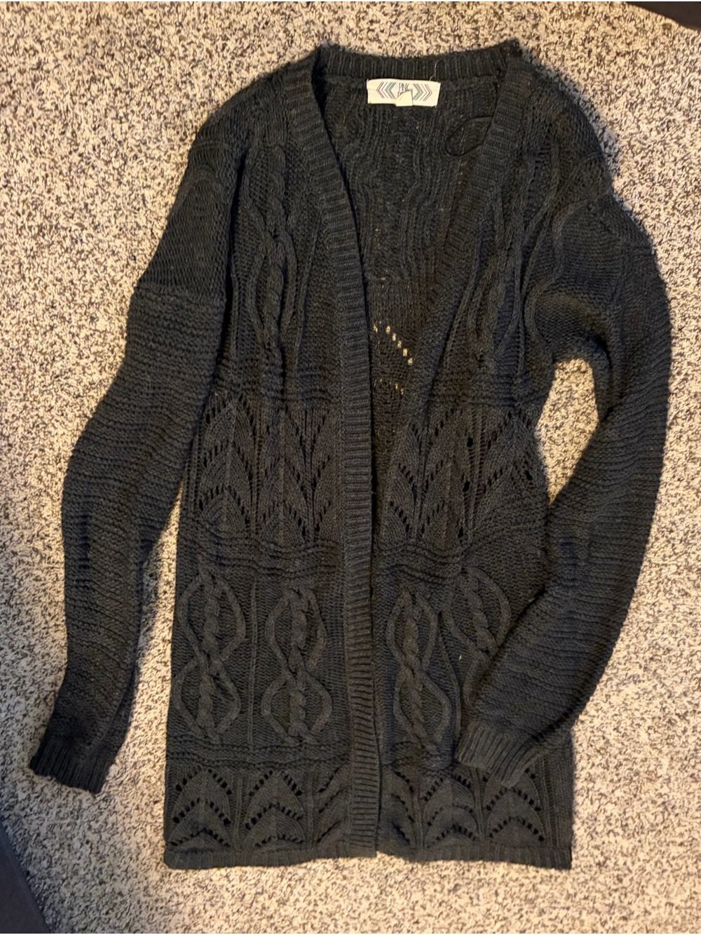 Pink Rose Black Open-Front Cable & Lace Knit Cardigan